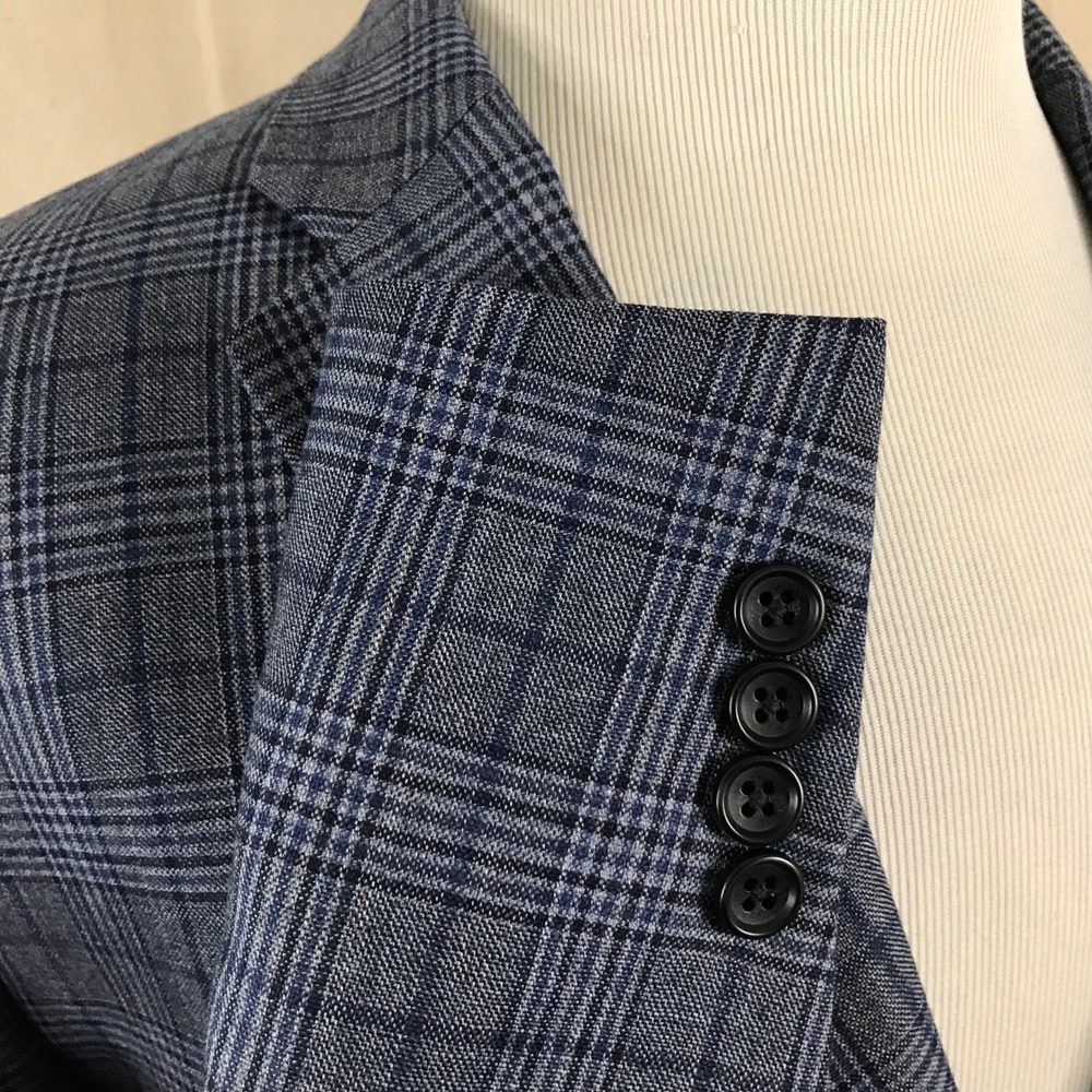Jos. A. Bank 48R Sport Coat 100% Wool Blue Plaid Two Button Double Vented - Picture 6 of 9